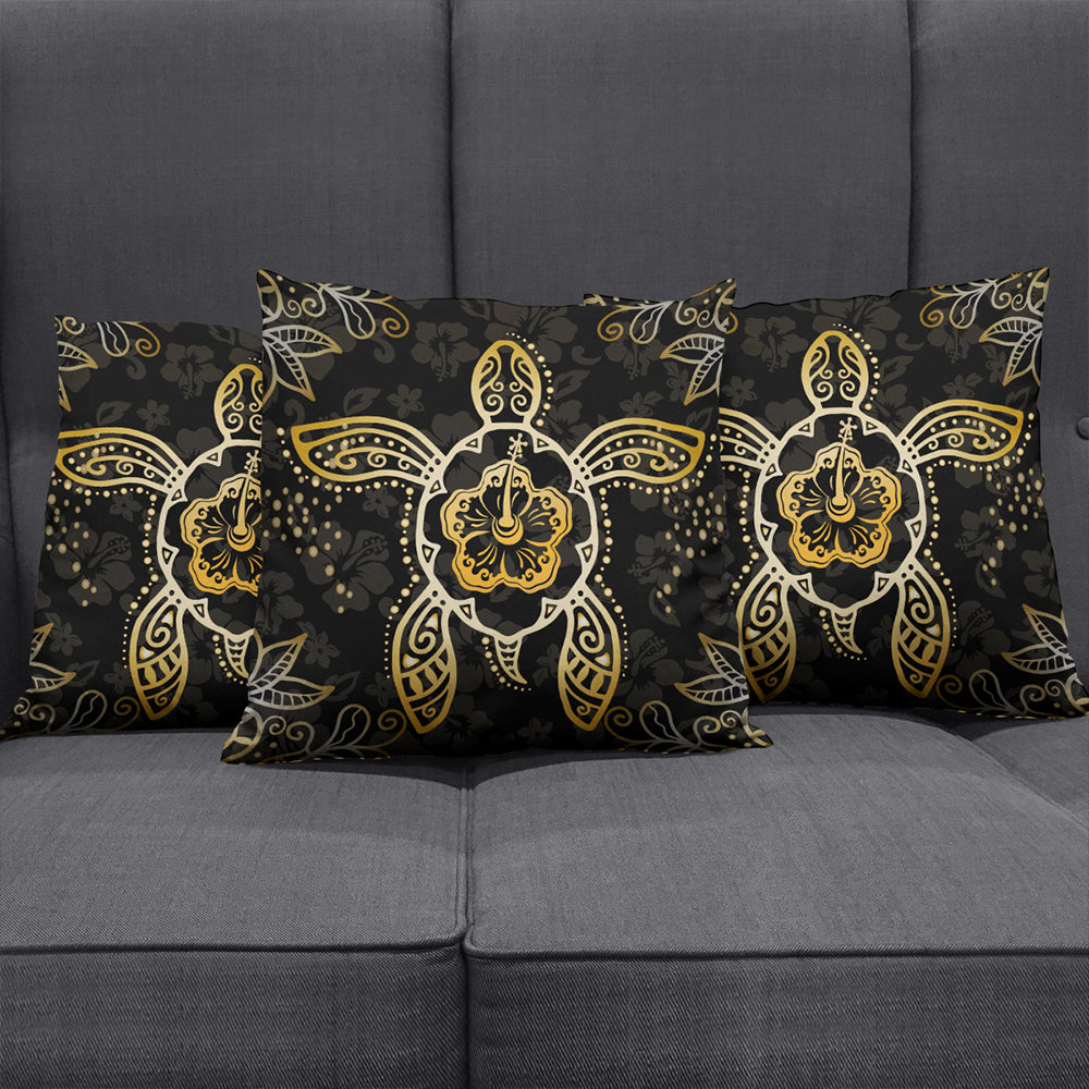 Hawaii Pillow Cover Golden Hibiscus And Turtle