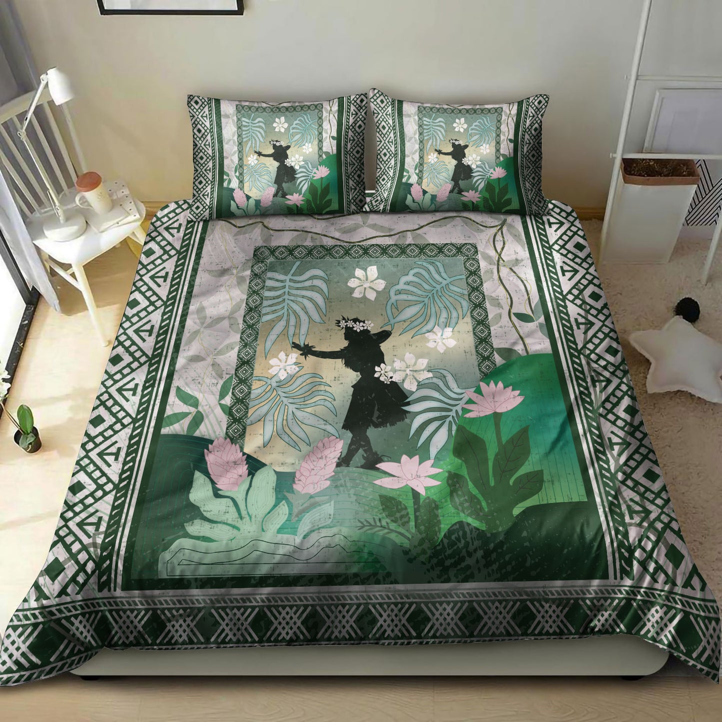 Hawaii Bedding Set Hawaii Girl Hula Dancers With Tropical Flowers