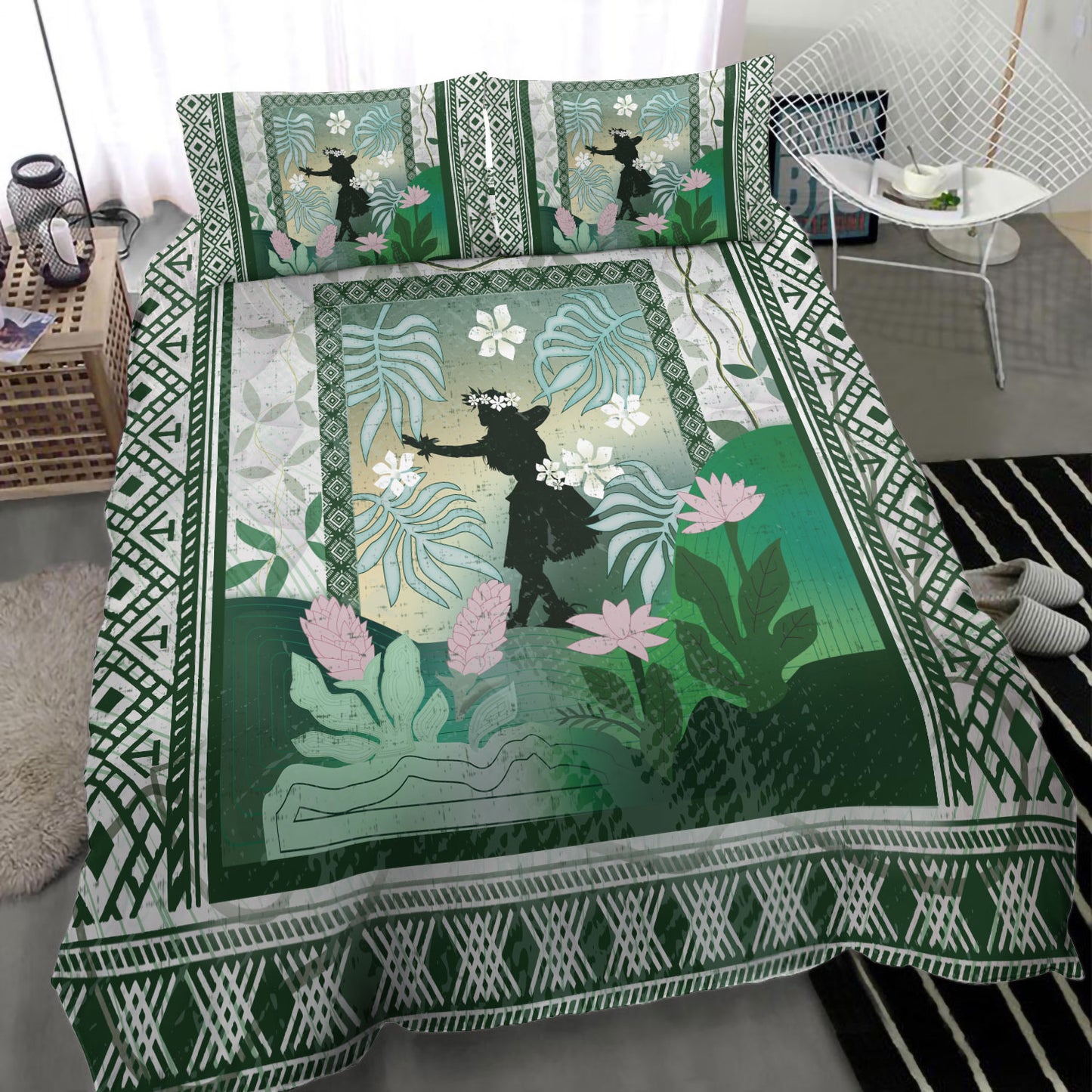 Hawaii Bedding Set Hawaii Girl Hula Dancers With Tropical Flowers
