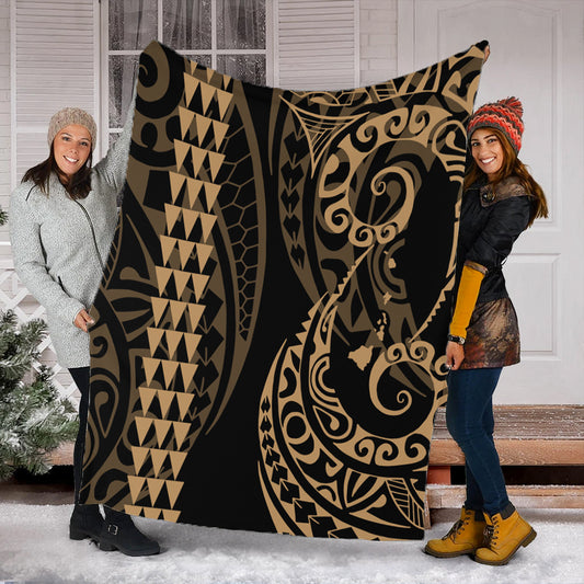 Hawaii Premium Blanket Hawaiian Map Kakau Style Gold