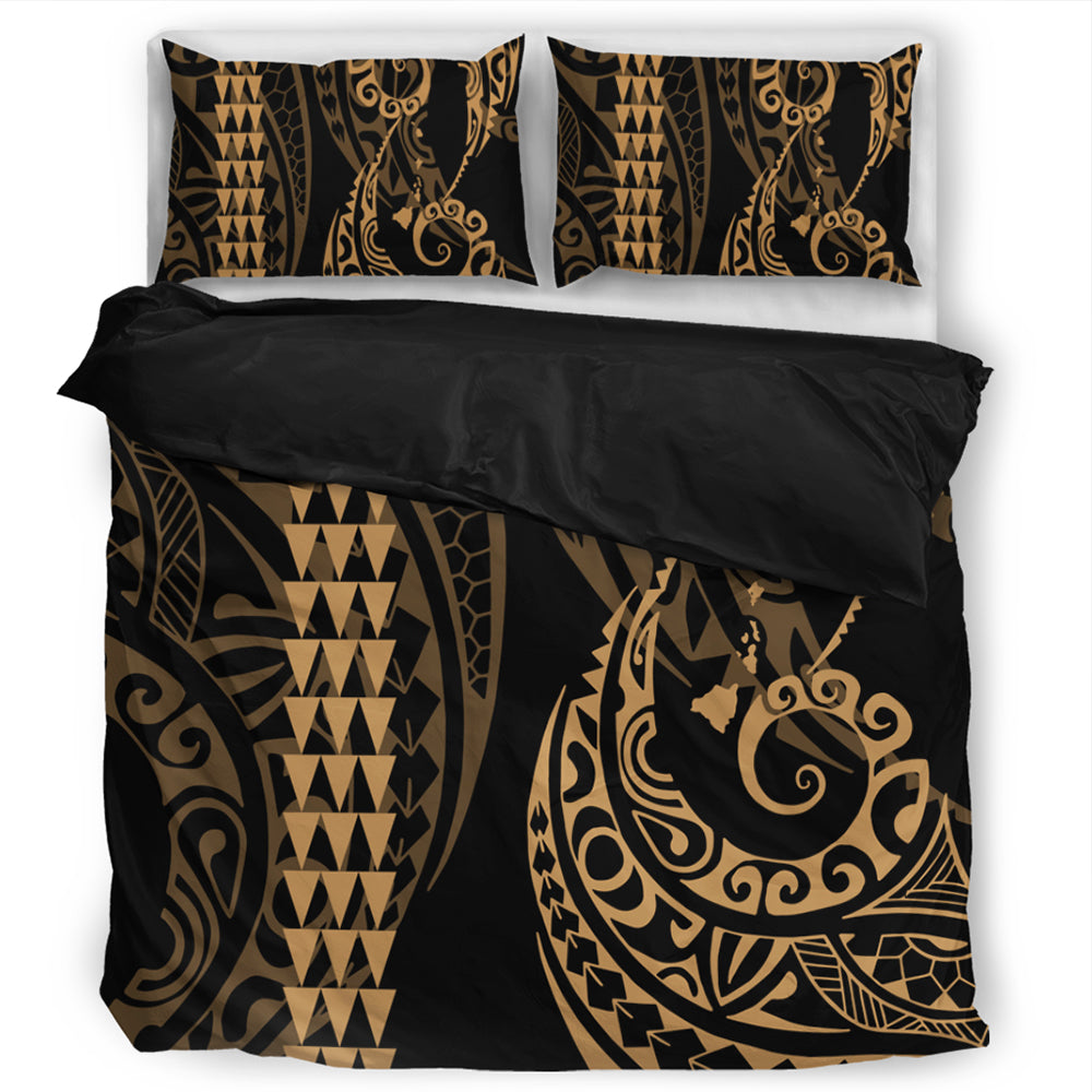 Hawaii Bedding Set Hawaiian Map Kakau Style Gold