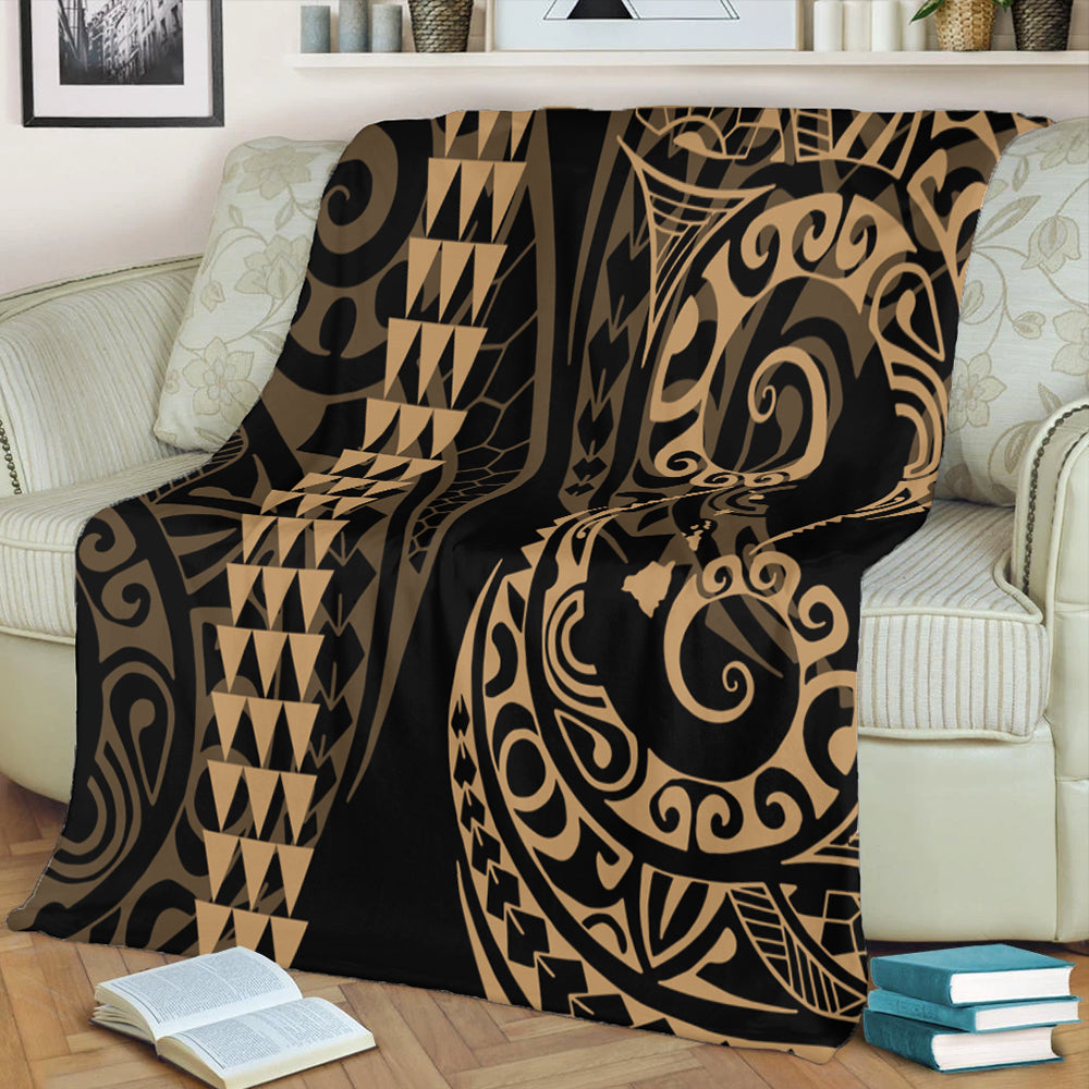 Hawaii Premium Blanket Hawaiian Map Kakau Style Gold