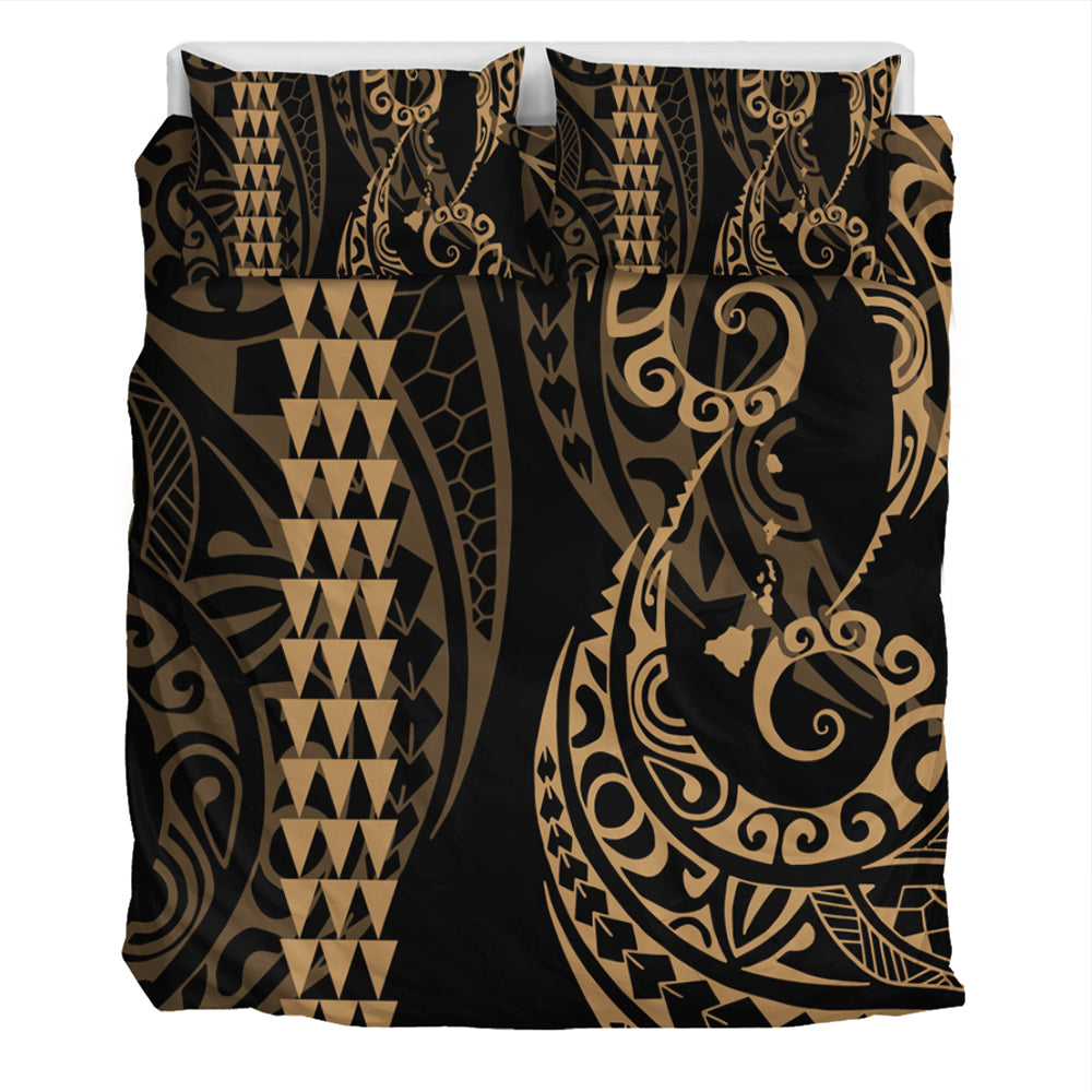 Hawaii Bedding Set Hawaiian Map Kakau Style Gold