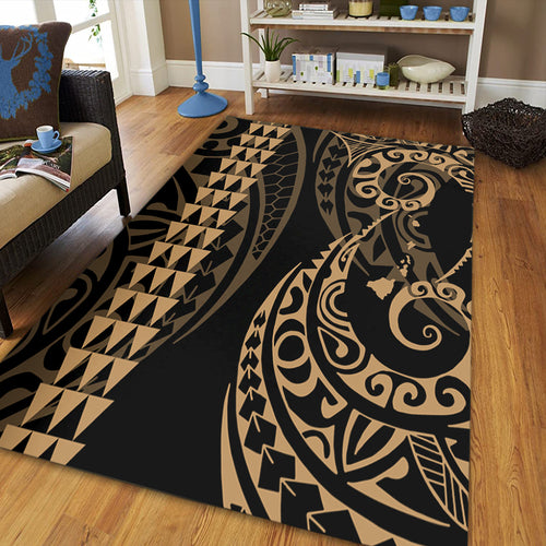 Hawaii Area Rug Hawaiian Map Kakau Style Gold