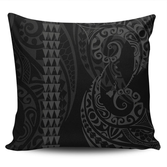 Hawaii Pillow Cover Hawaiian Map Kakau Style Gray