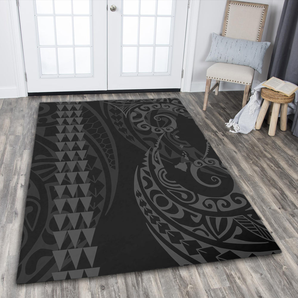 Hawaii Area Rug Hawaiian Map Kakau Style Gray