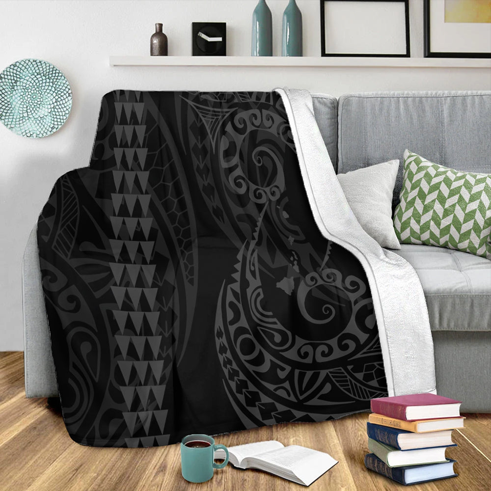Hawaii Premium Blanket Hawaiian Map Kakau Style Gray