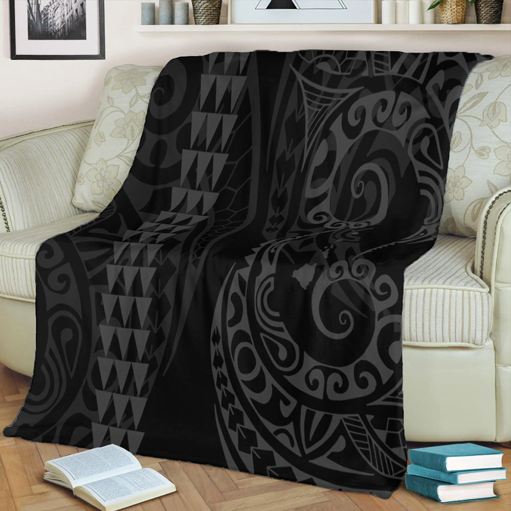 Hawaii Premium Blanket Hawaiian Map Kakau Style Gray