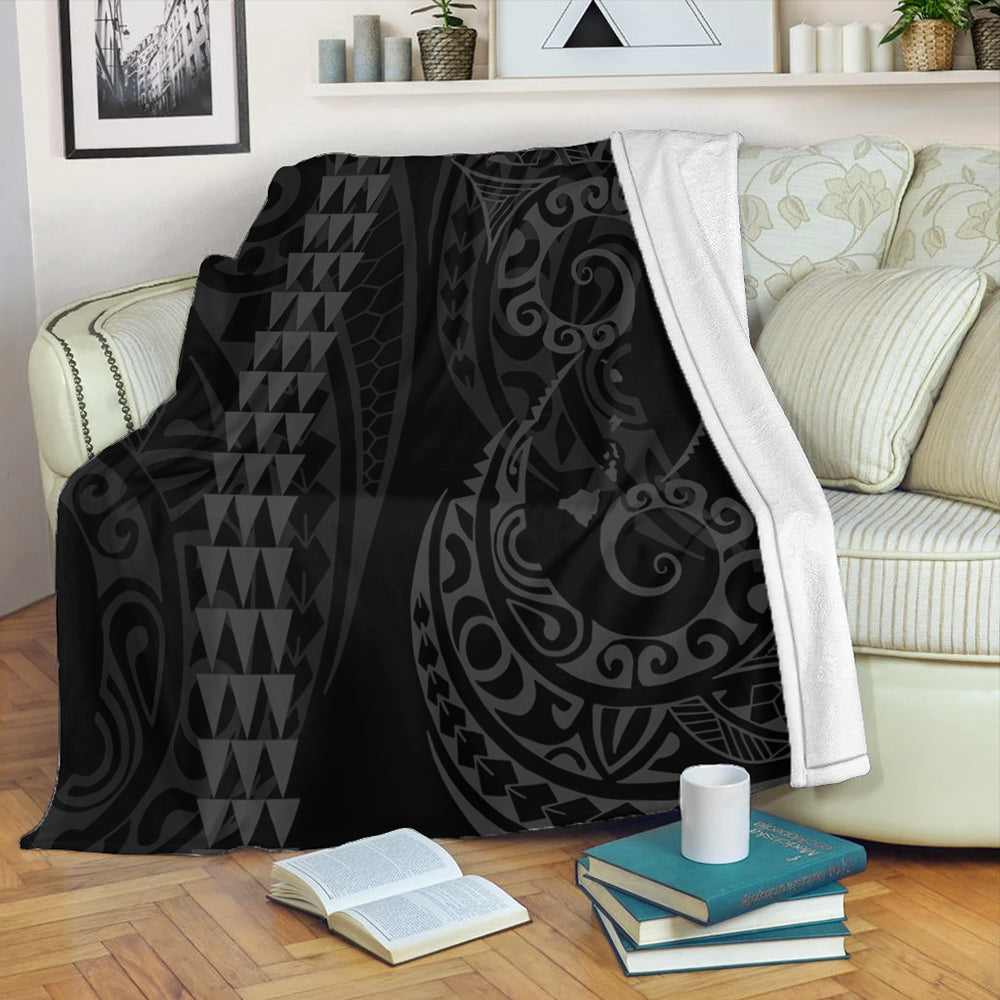Hawaii Premium Blanket Hawaiian Map Kakau Style Gray