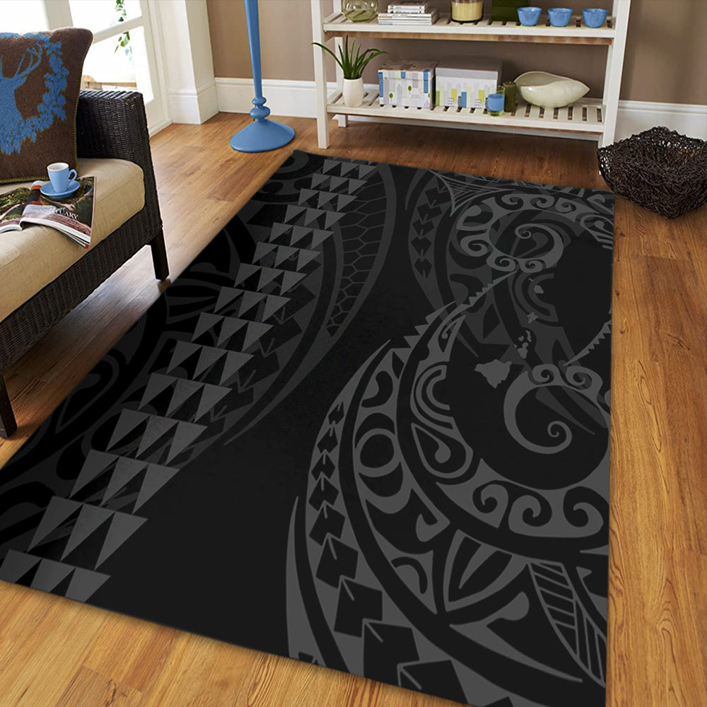Hawaii Area Rug Hawaiian Map Kakau Style Gray