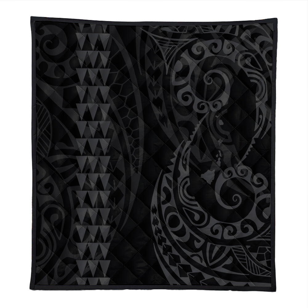 Hawaii Premium Quilt Hawaiian Map Kakau Style Gray