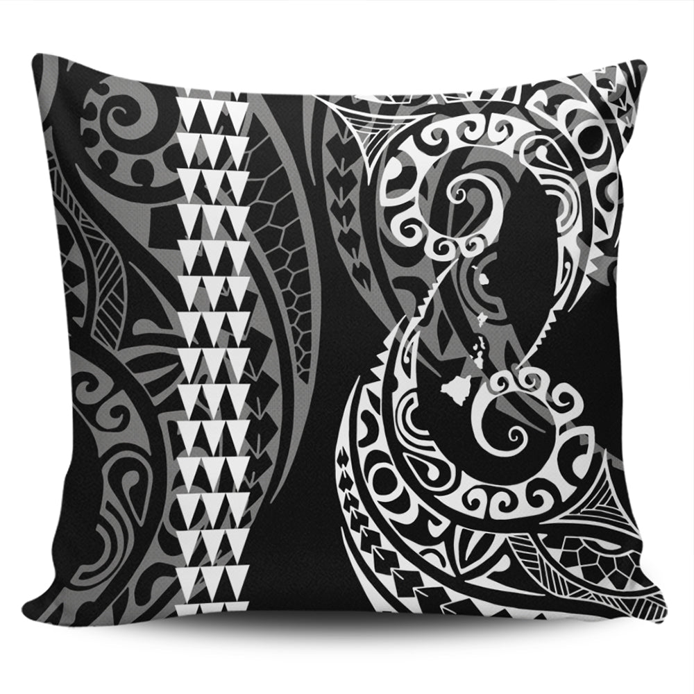 Hawaii Pillow Cover Hawaiian Map Kakau Style White
