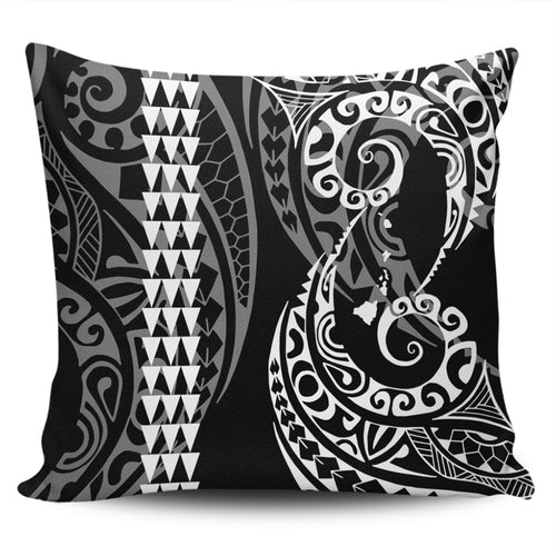 Hawaii Pillow Cover Hawaiian Map Kakau Style White