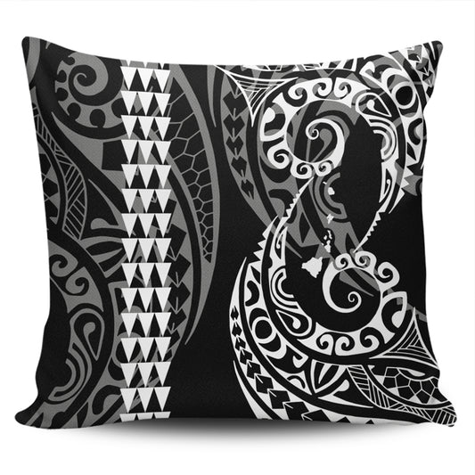 Hawaii Pillow Cover Hawaiian Map Kakau Style White