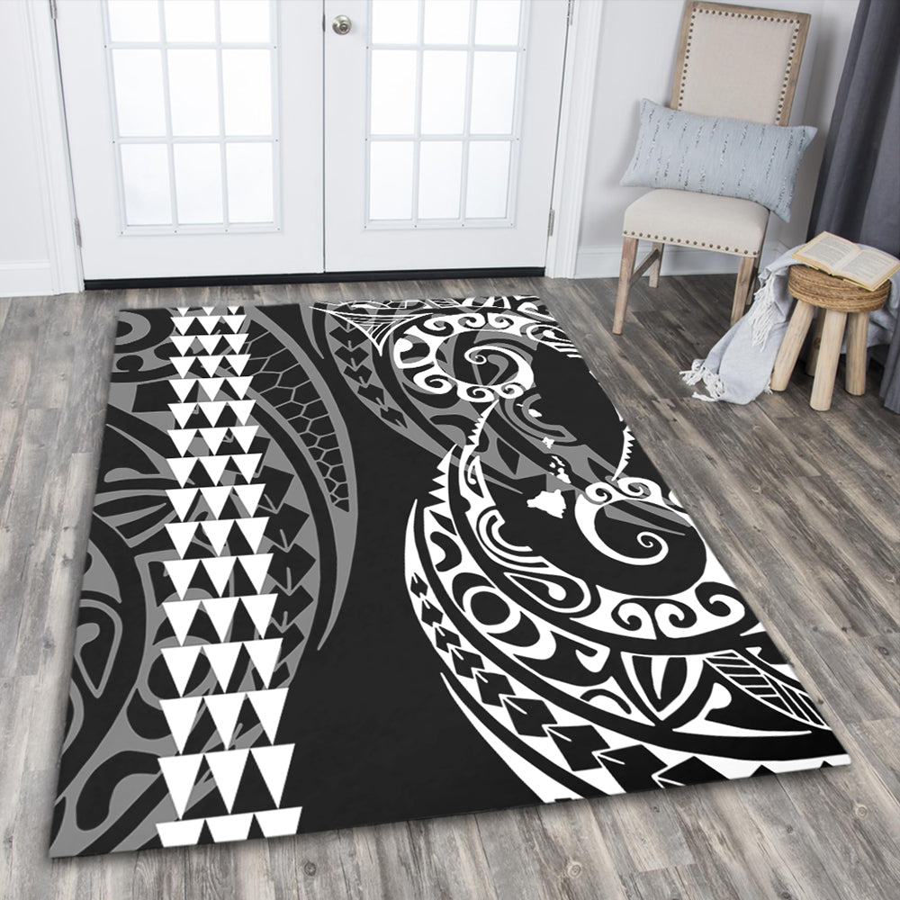 Hawaii Area Rug Hawaiian Map Kakau Style White
