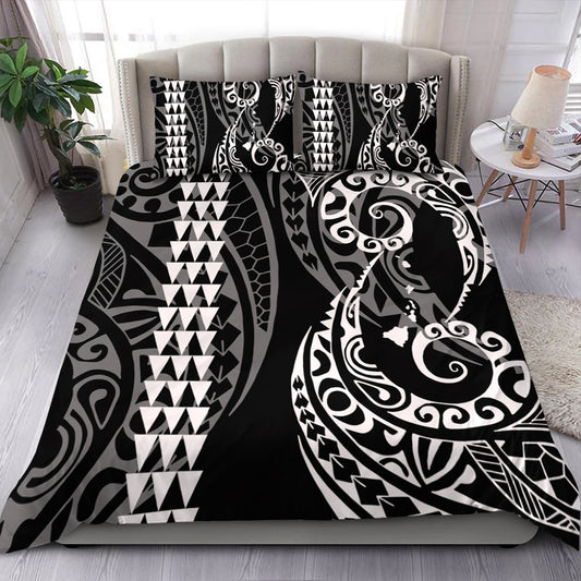 Hawaii Bedding Set Hawaiian Map Kakau Style White