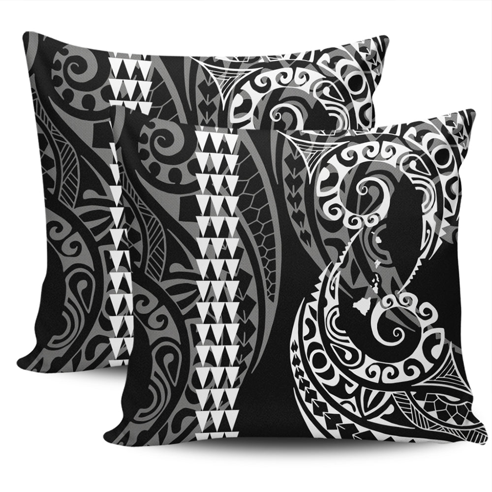 Hawaii Pillow Cover Hawaiian Map Kakau Style White