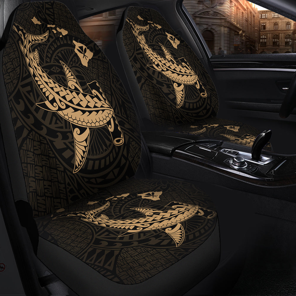 Hawaii Car Seat Covers Hawaiian Native Map Hammerhead Shark Gold