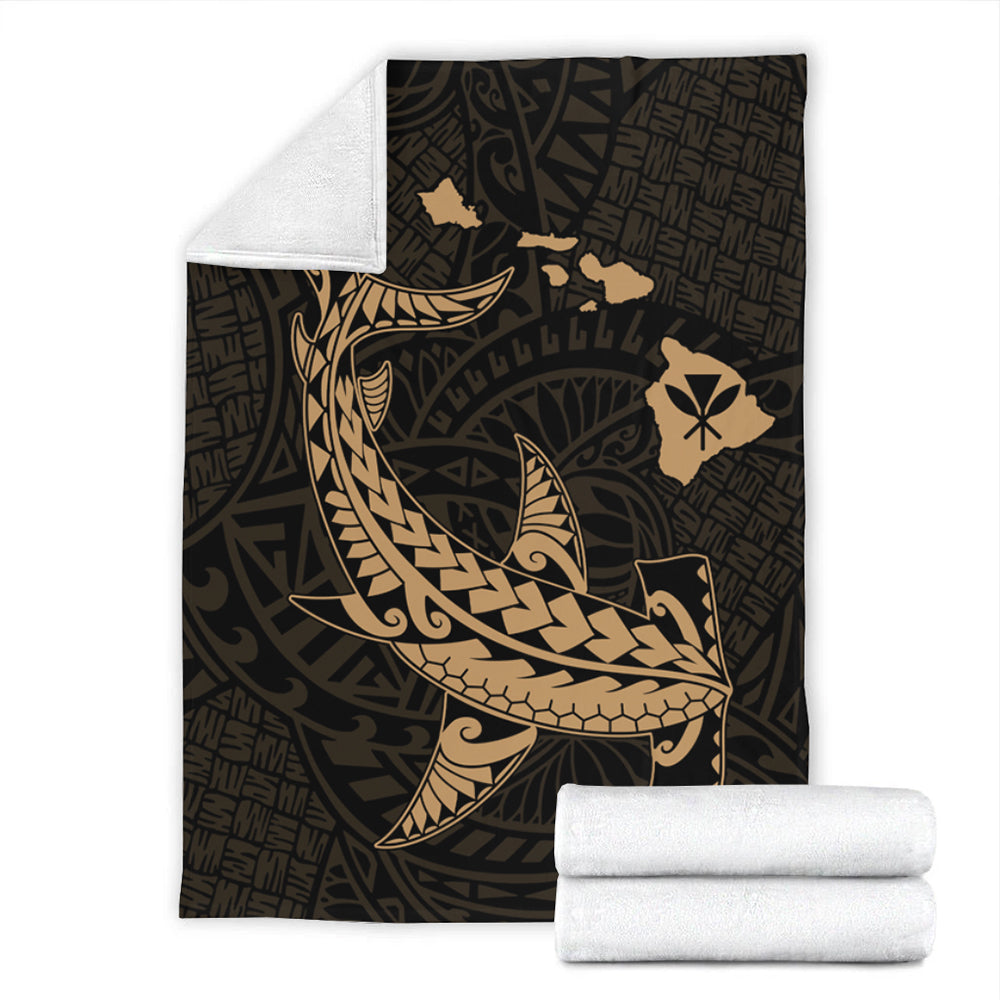 Hawaii Premium Blanket Hawaiian Native Map Hammerhead Shark Gold