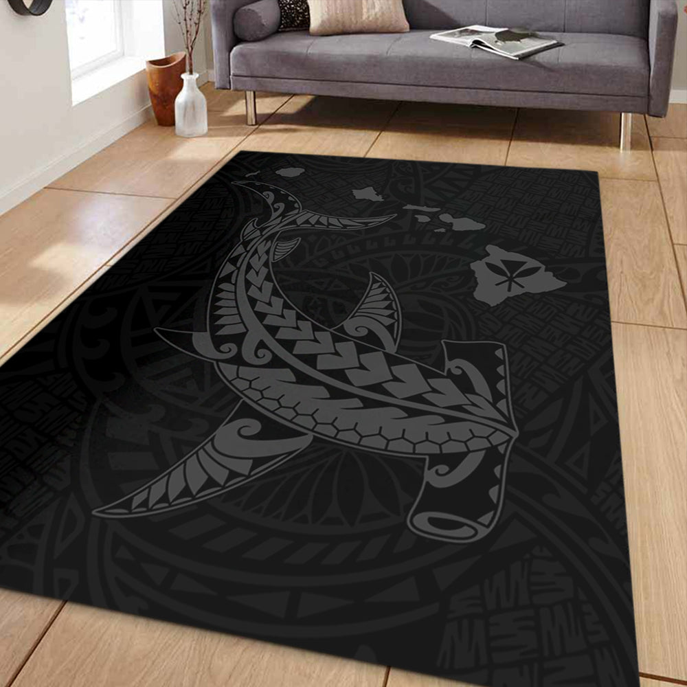 Hawaii Area Rug Hawaiian Native Map Hammerhead Shark Gray
