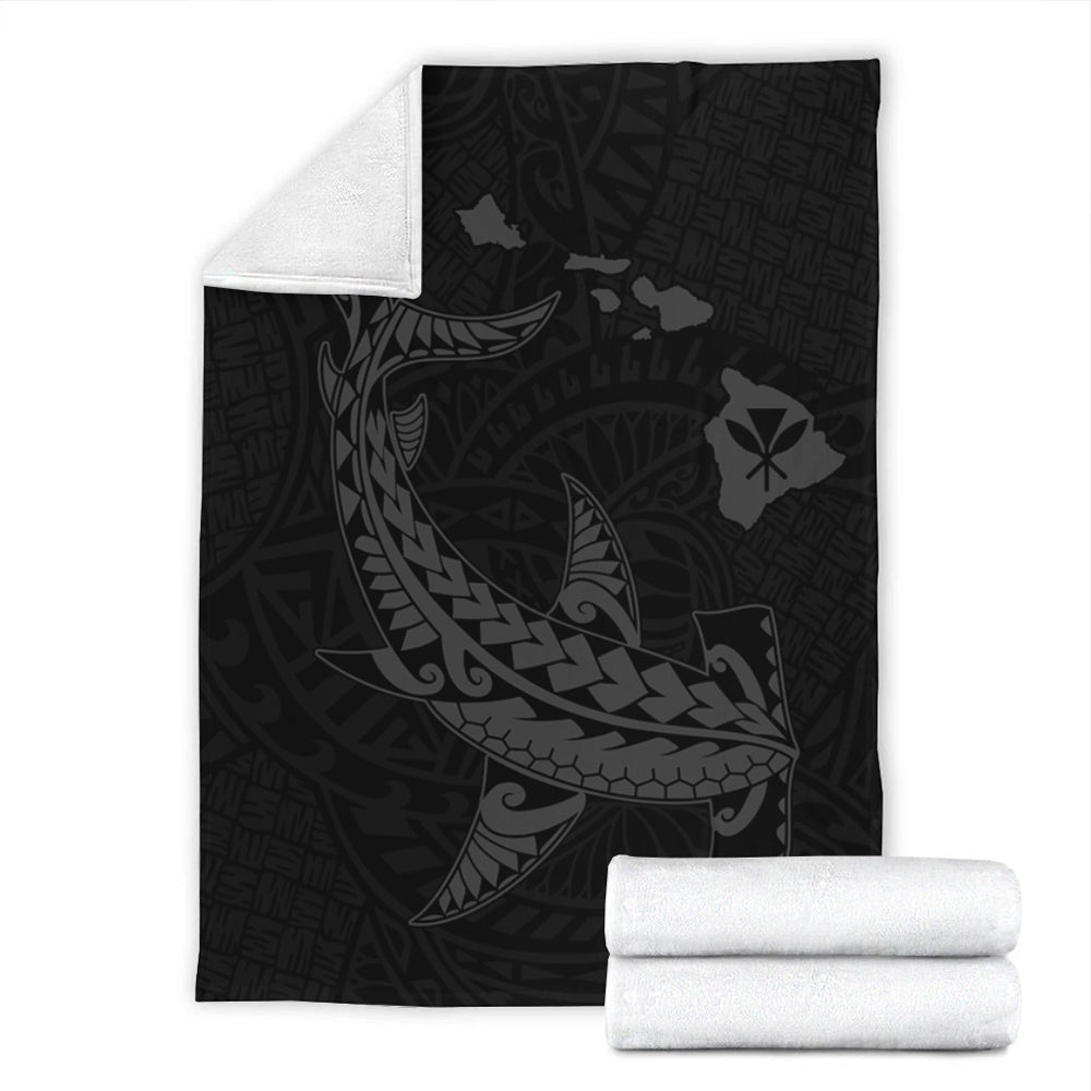 Hawaii Premium Blanket Hawaiian Native Map Hammerhead Shark Gray