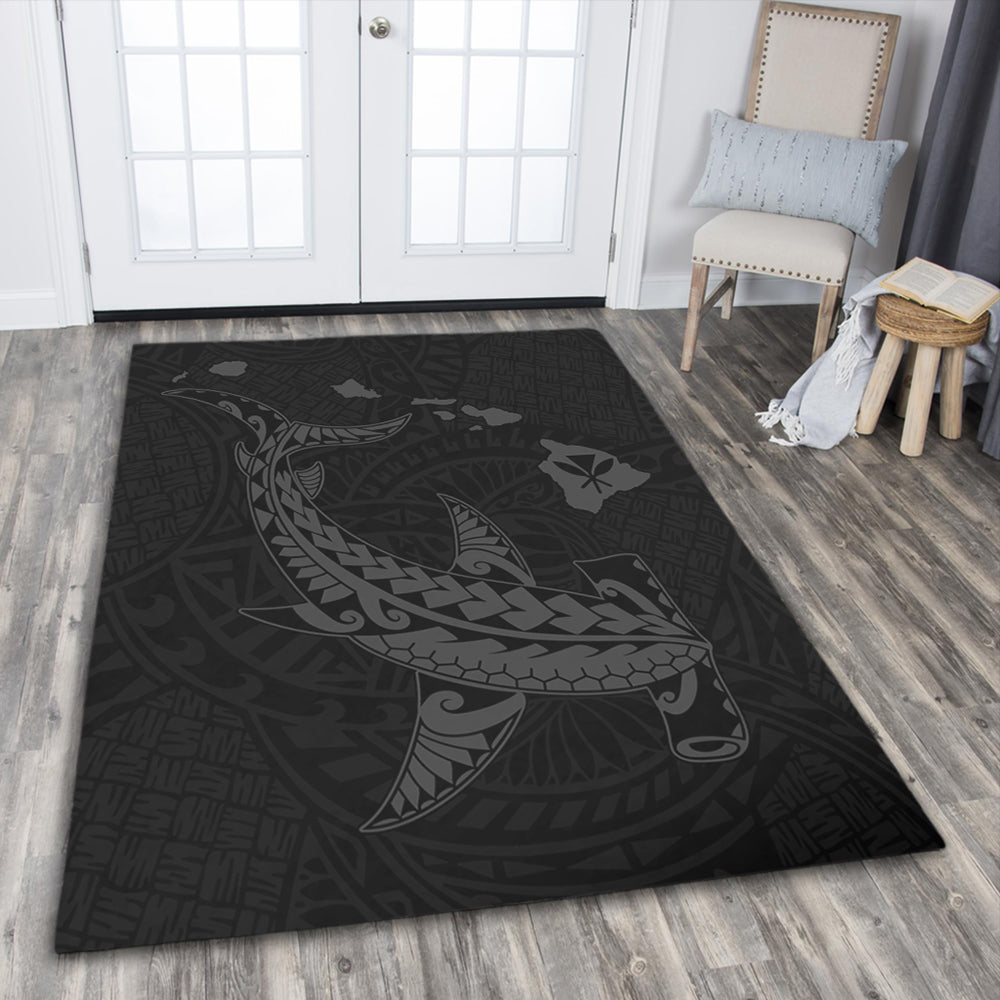 Hawaii Area Rug Hawaiian Native Map Hammerhead Shark Gray