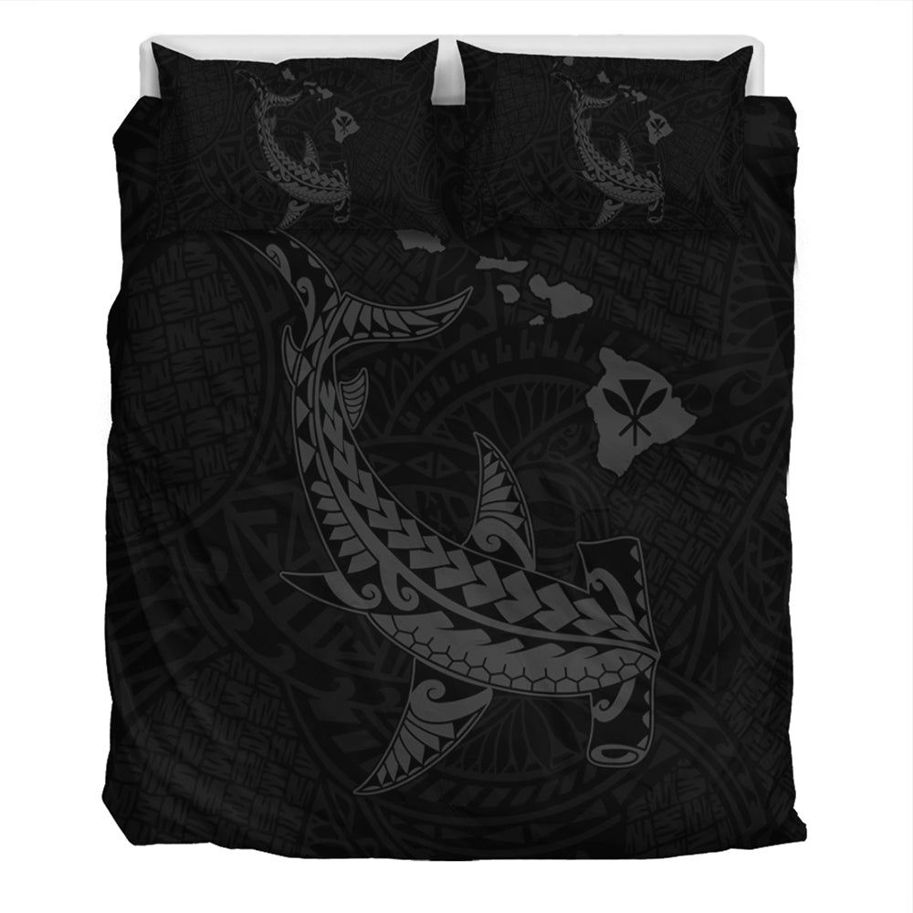 Hawaii Bedding Set Hawaiian Native Map Hammerhead Shark Gray