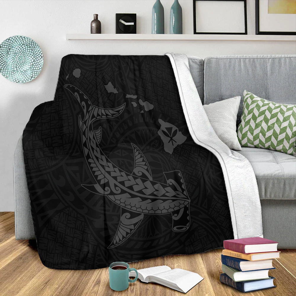 Hawaii Premium Blanket Hawaiian Native Map Hammerhead Shark Gray