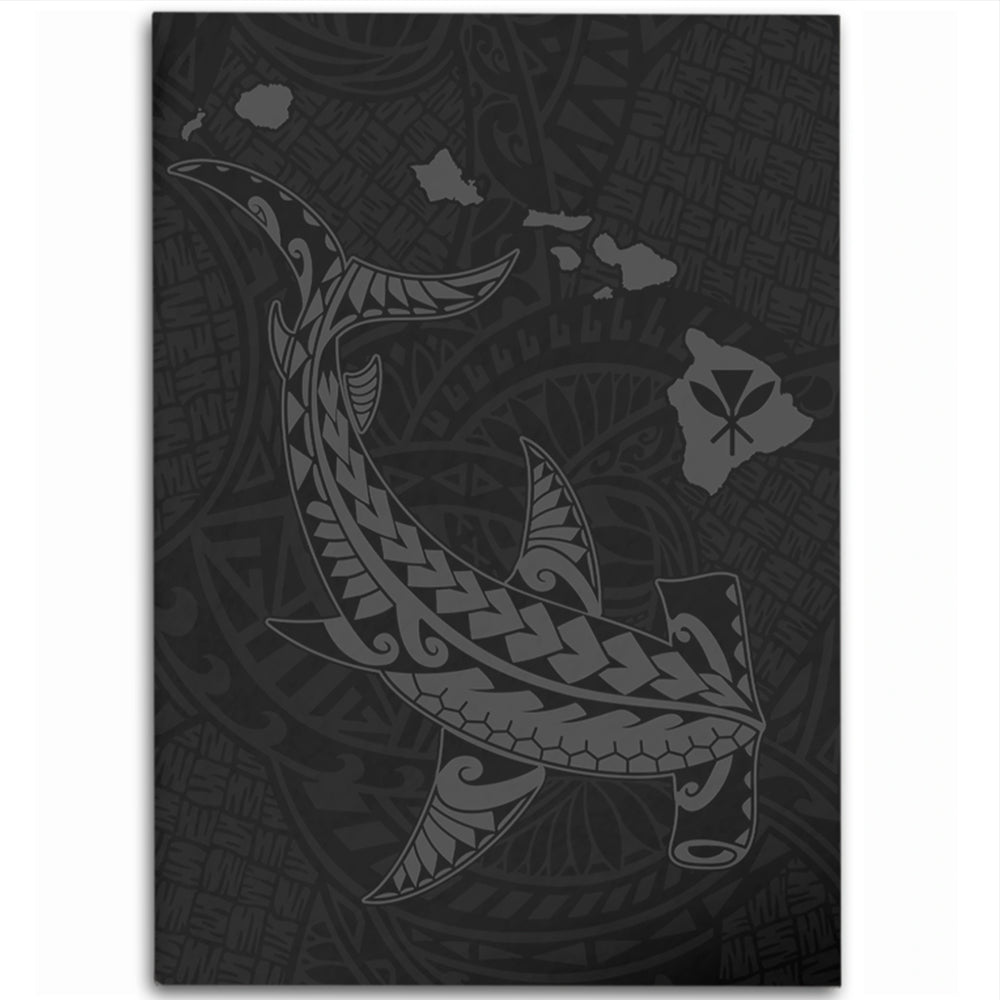 Hawaii Area Rug Hawaiian Native Map Hammerhead Shark Gray