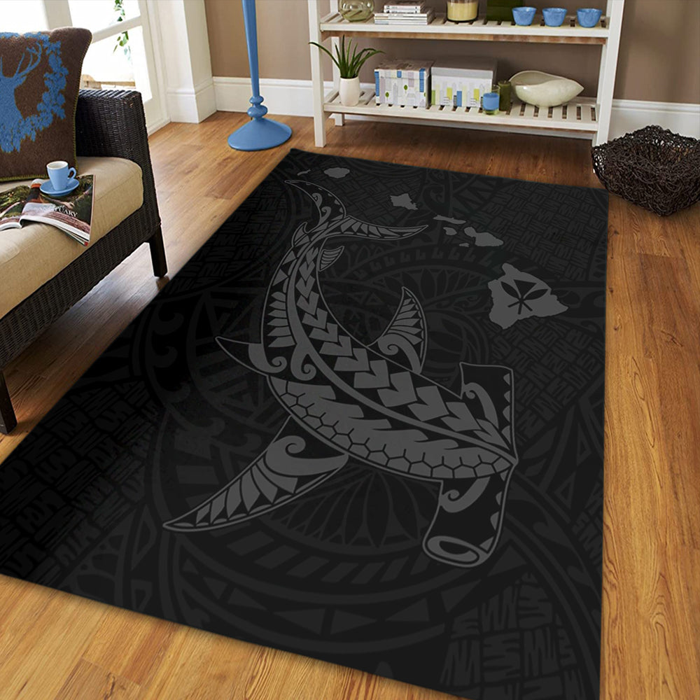 Hawaii Area Rug Hawaiian Native Map Hammerhead Shark Gray