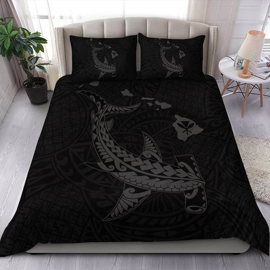 Hawaii Bedding Set Hawaiian Native Map Hammerhead Shark Gray