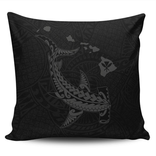 Hawaii Pillow Cover Hawaiian Native Map Hammerhead Shark Gray
