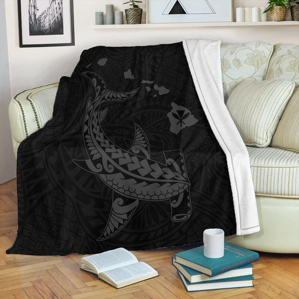 Hawaii Premium Blanket Hawaiian Native Map Hammerhead Shark Gray