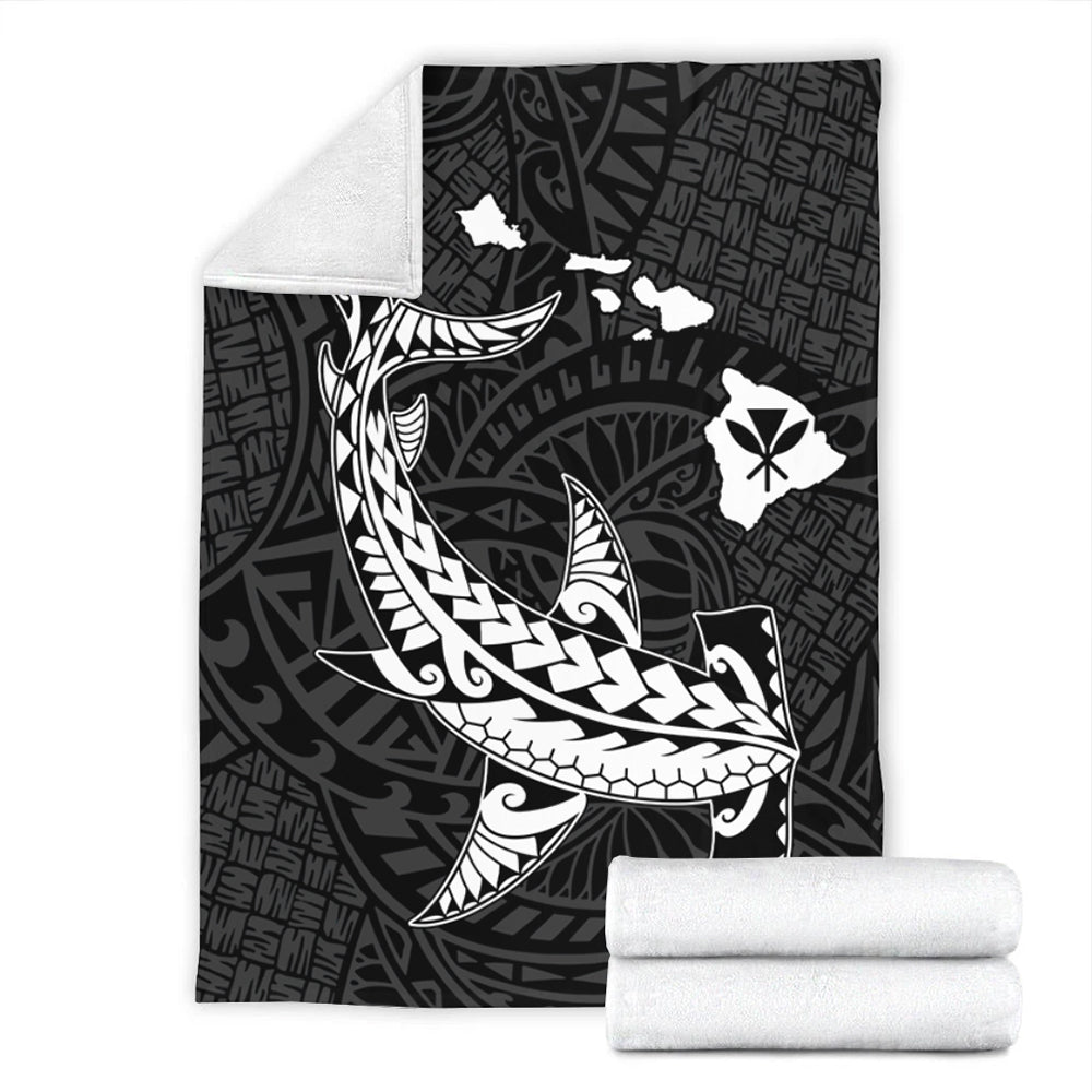 Hawaii Premium Blanket Hawaiian Native Map Hammerhead Shark White