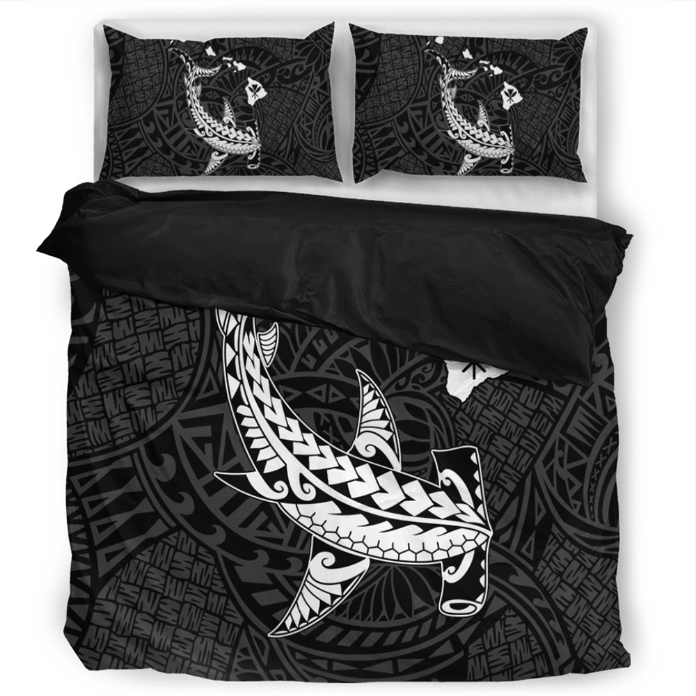 Hawaii Bedding Set Hawaiian Native Map Hammerhead Shark White