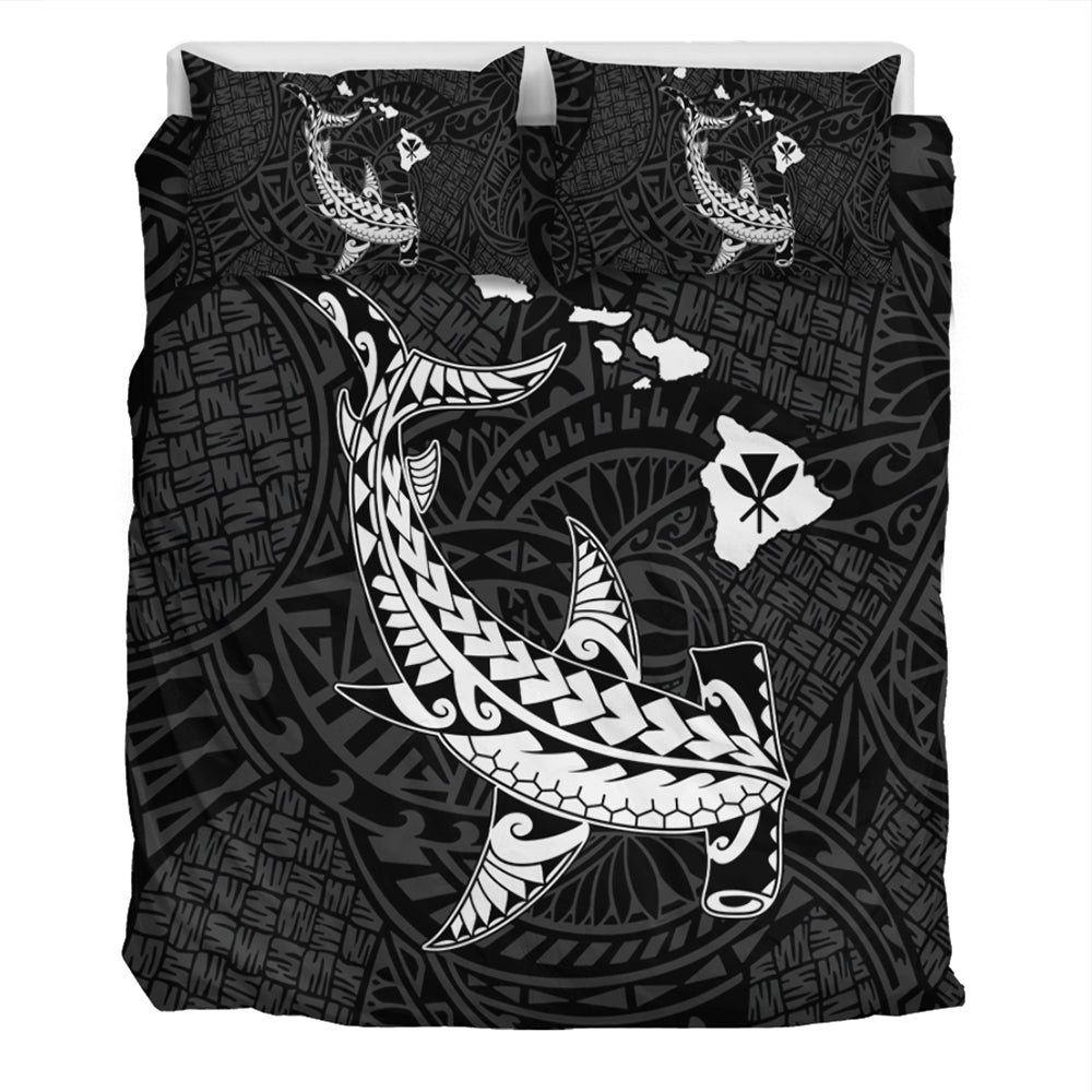 Hawaii Bedding Set Hawaiian Native Map Hammerhead Shark White