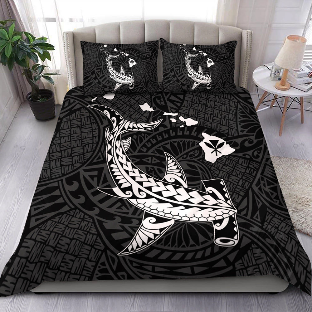 Hawaii Bedding Set Hawaiian Native Map Hammerhead Shark White