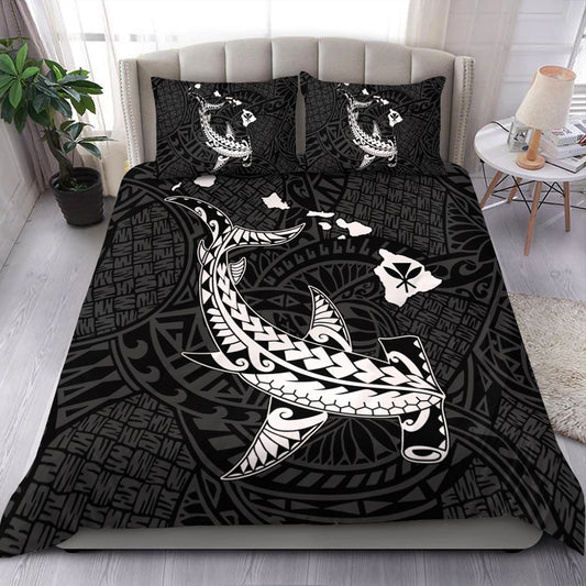 Hawaii Bedding Set Hawaiian Native Map Hammerhead Shark White