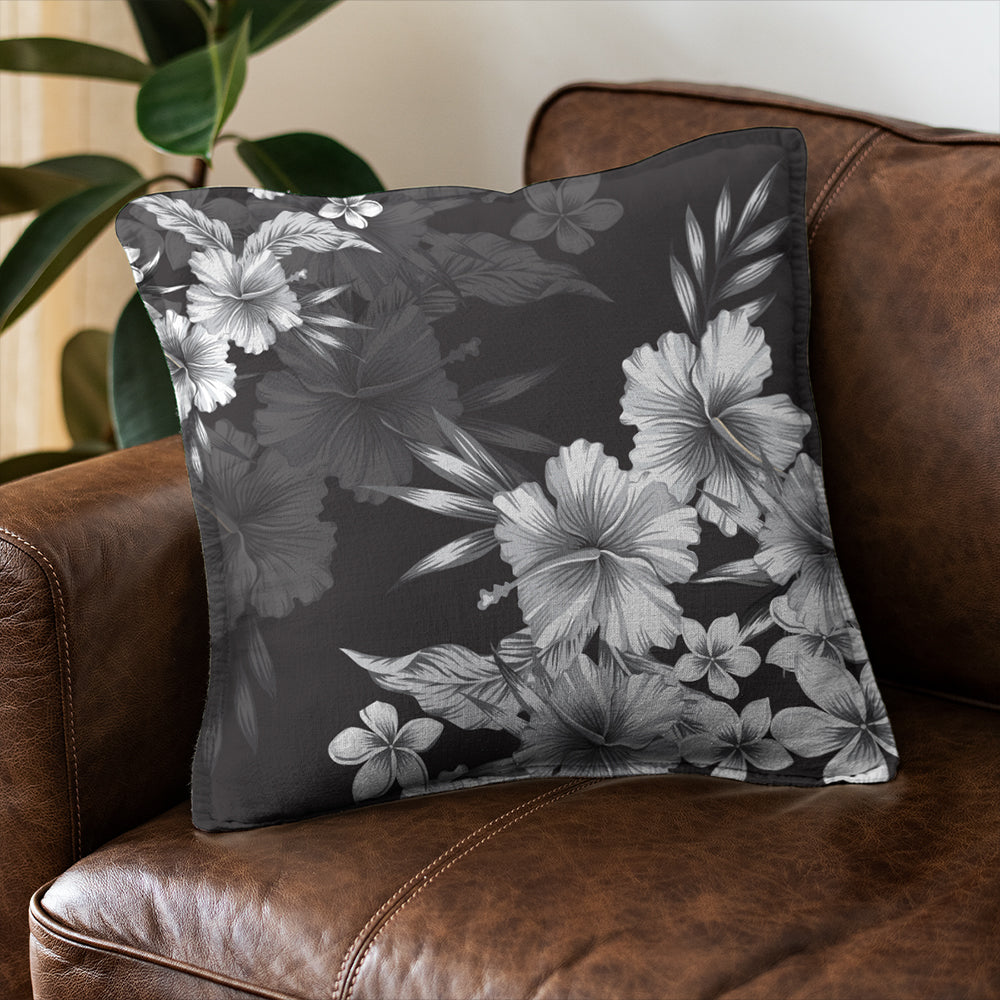 Hawaii Pillow Cover Hibiscus And Plumeria B&W