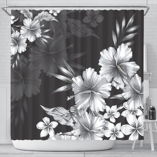 Hawaii Shower Curtain Hibiscus And Plumeria B&W