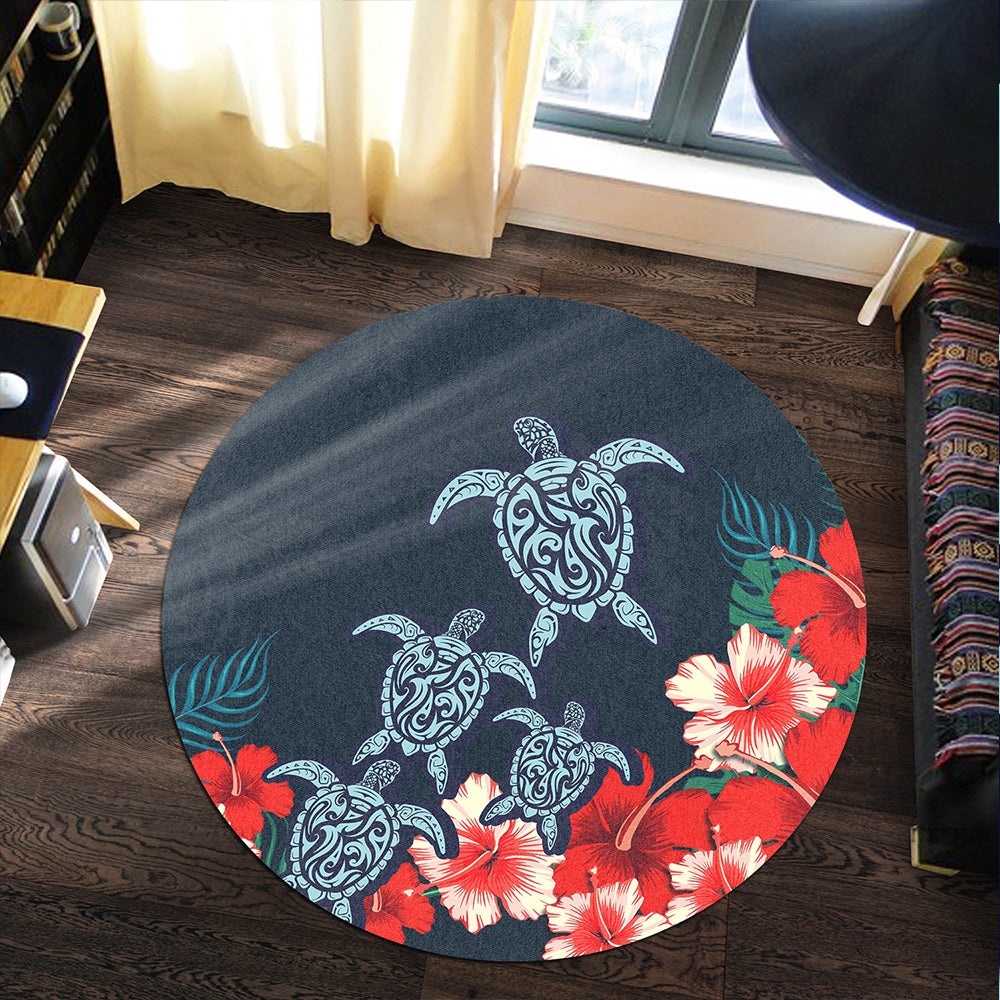Hawaii Round Rug Hibiscus And Turtle Skillful
