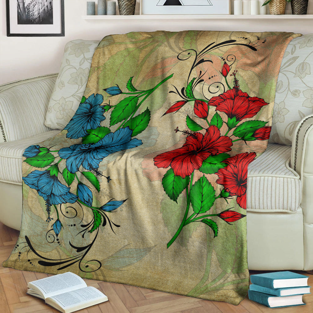 Hawaii Premium Blanket Hibiscus Blue And Red