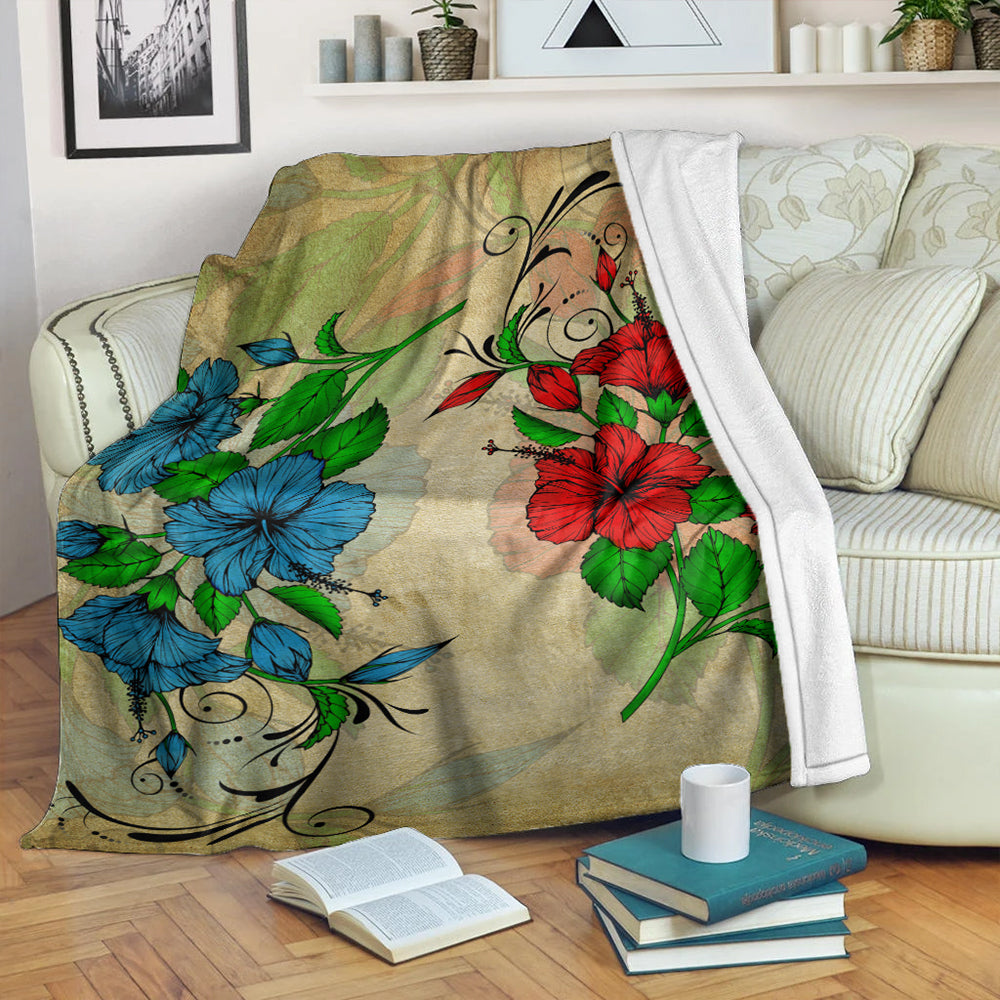 Hawaii Premium Blanket Hibiscus Blue And Red