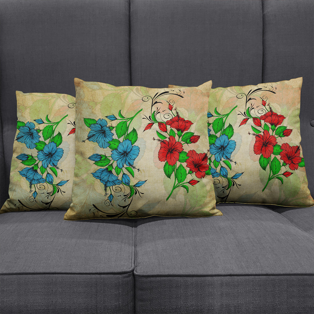 Hawaii Pillow Cover Hibiscus Blue And Red
