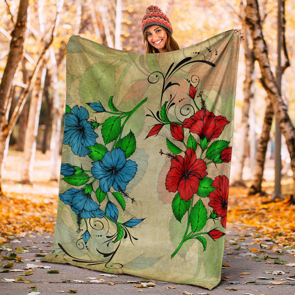 Hawaii Premium Blanket Hibiscus Blue And Red