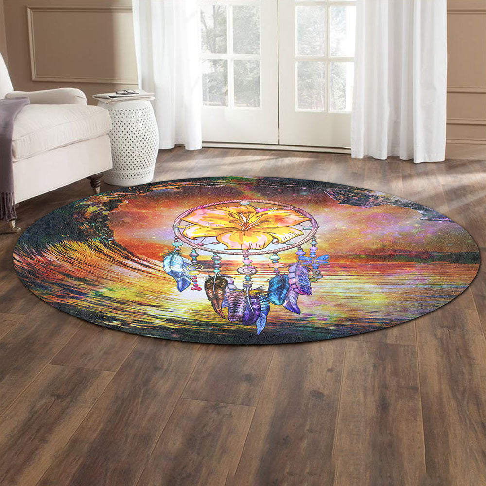 Hawaii Round Rug Hibiscus Dreamcatcher Wales Night