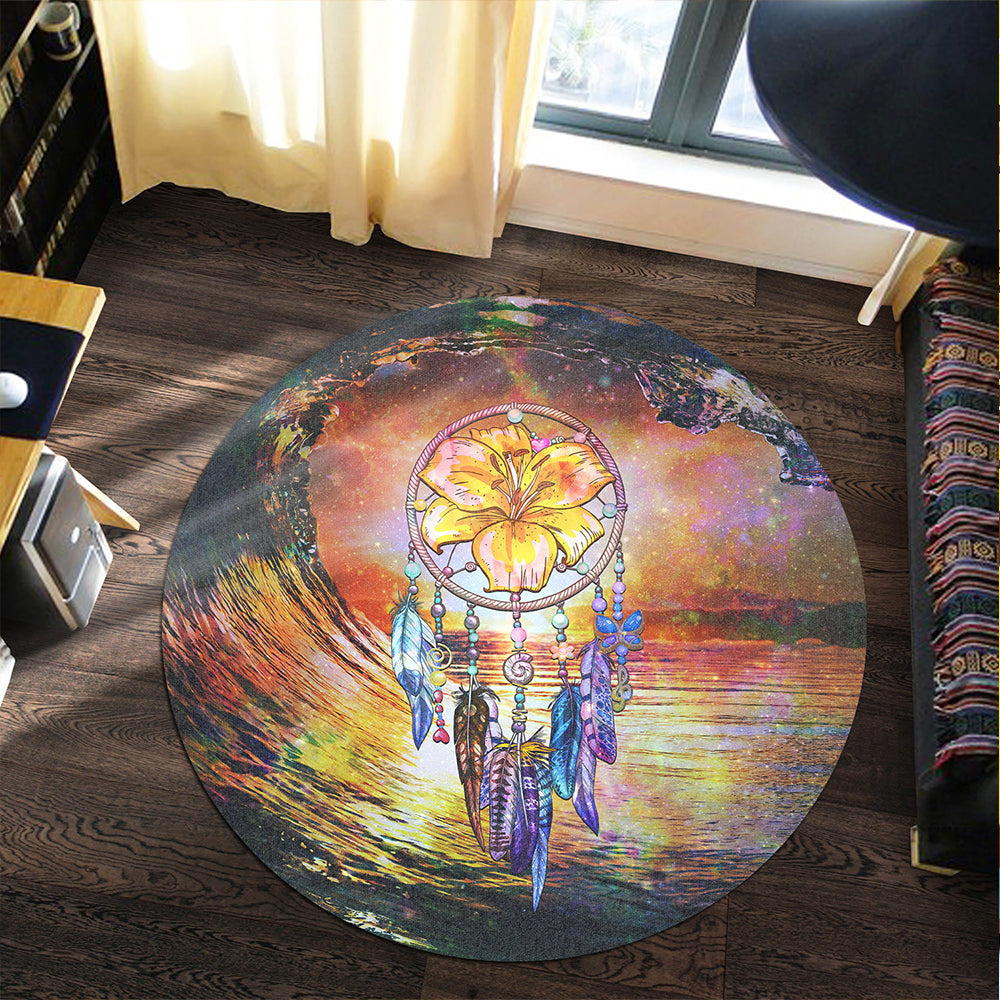 Hawaii Round Rug Hibiscus Dreamcatcher Wales Night