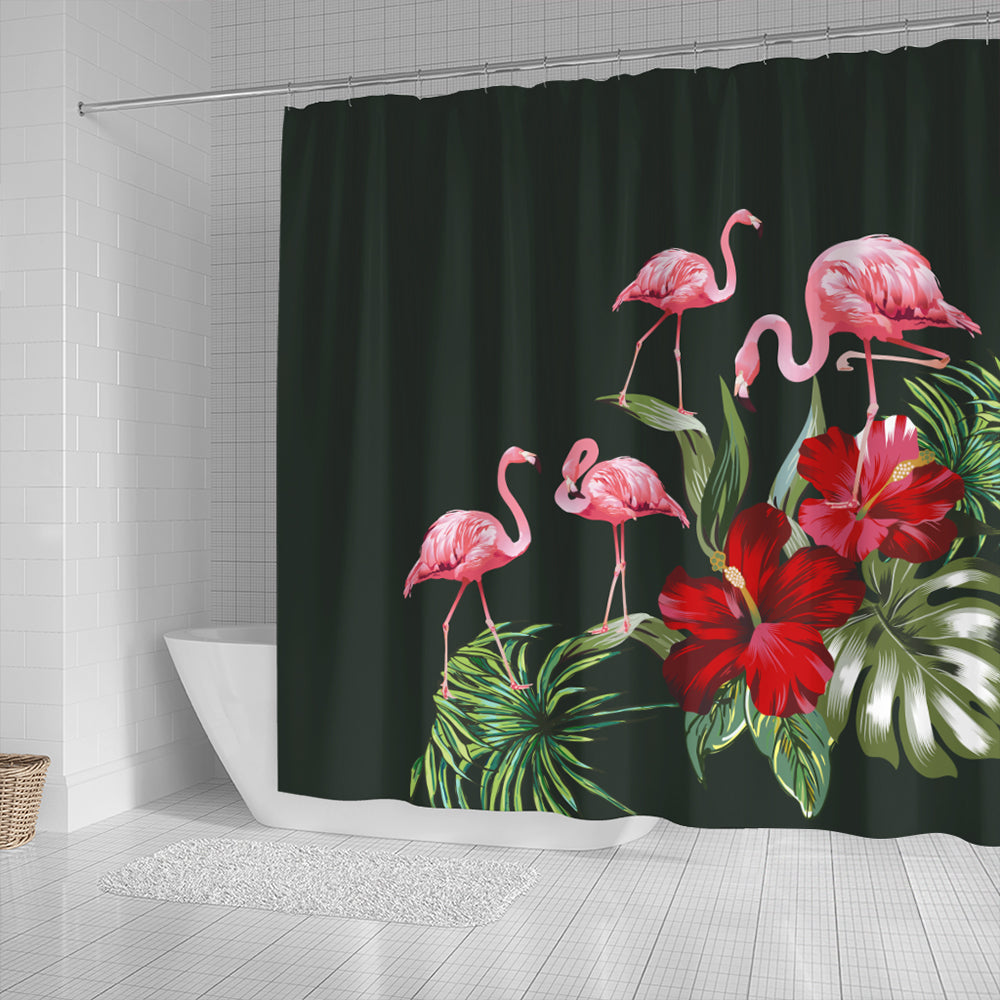 Hawaii Shower Curtain Hibiscus Flamingo
