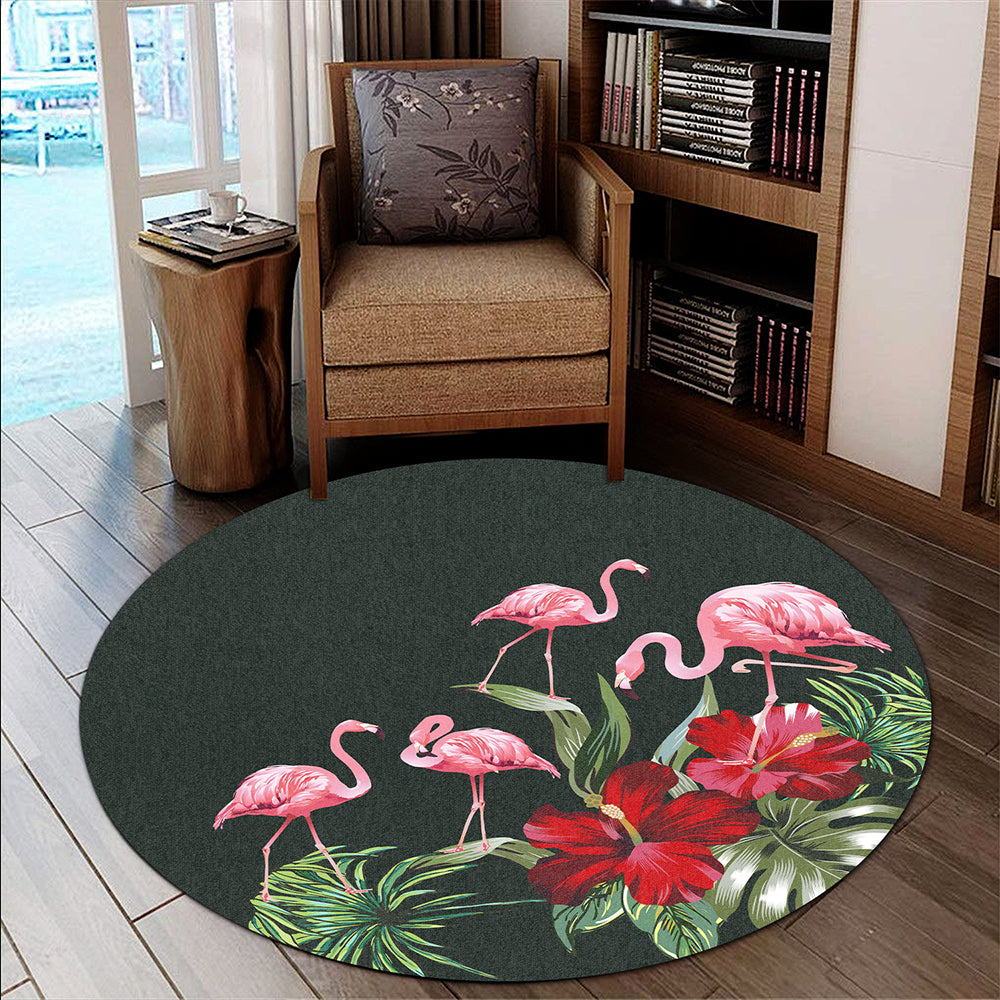 Hawaii Round Rug Hibiscus Flamingo