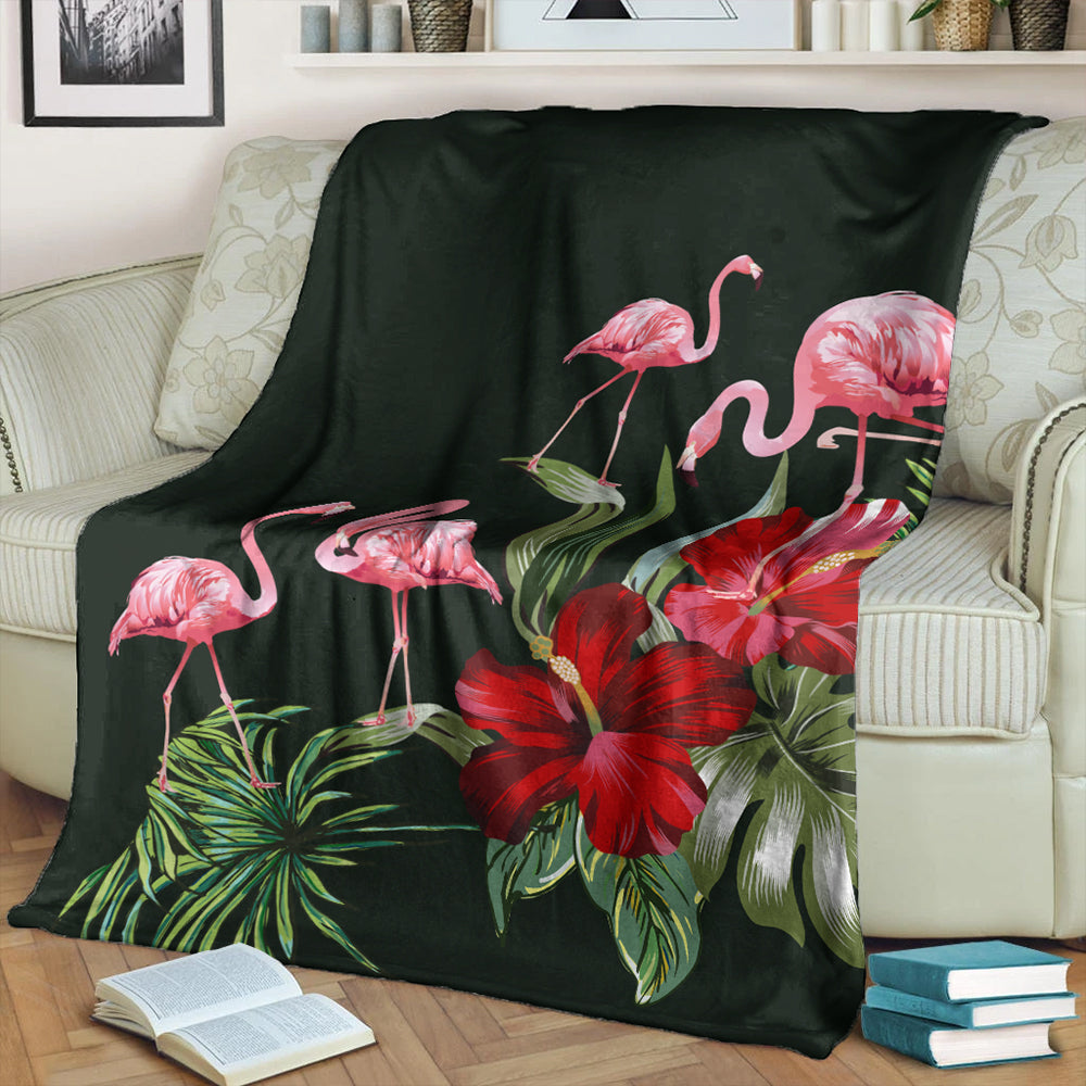Hawaii Premium Blanket Hibiscus Flamingo
